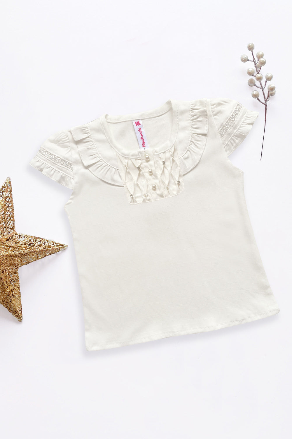 Blusa con volantes en mangas y canessu en panal - BLNA0239