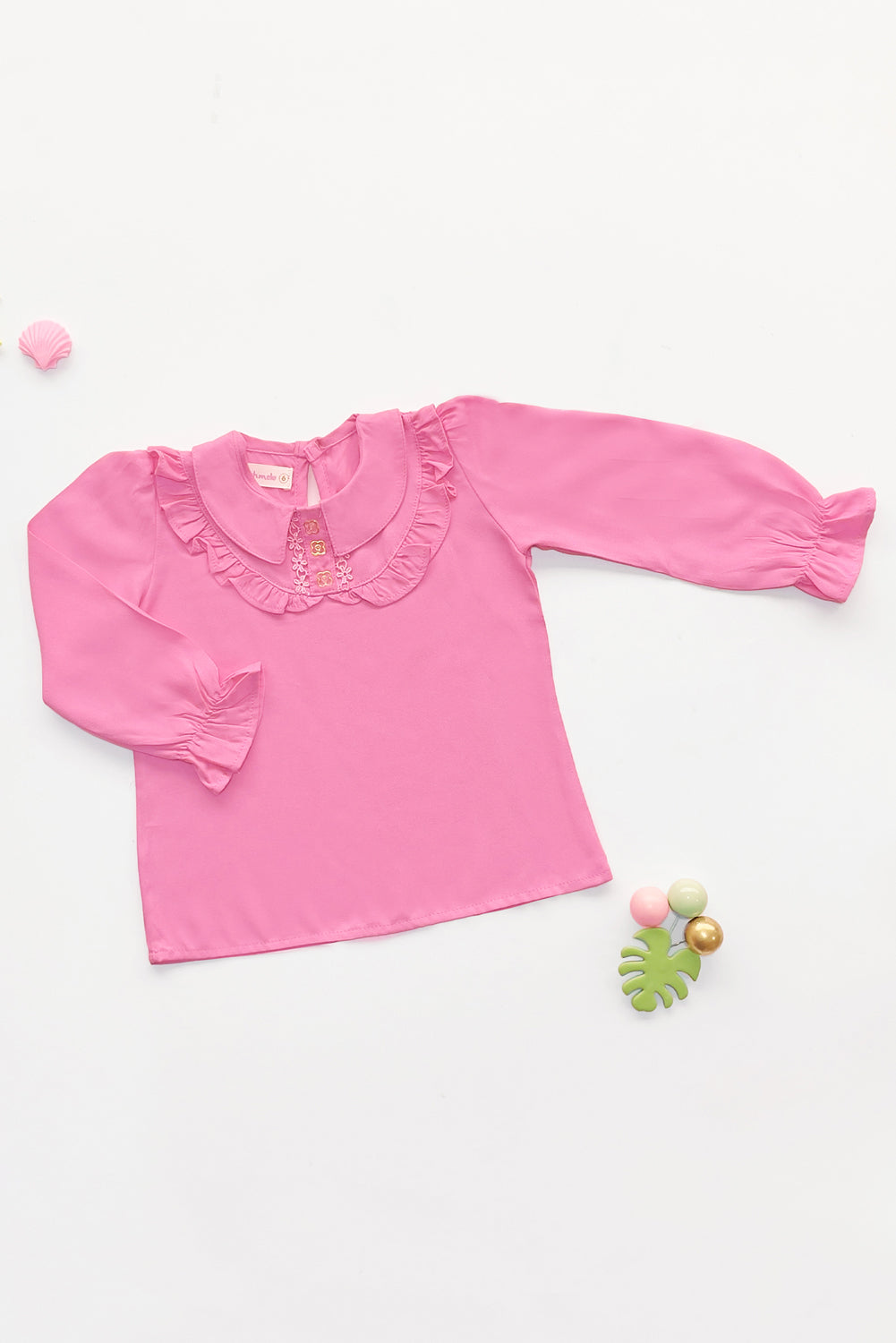 Blusa para Niña con Cuello BB, Volantes y Pechera - BLNA0314