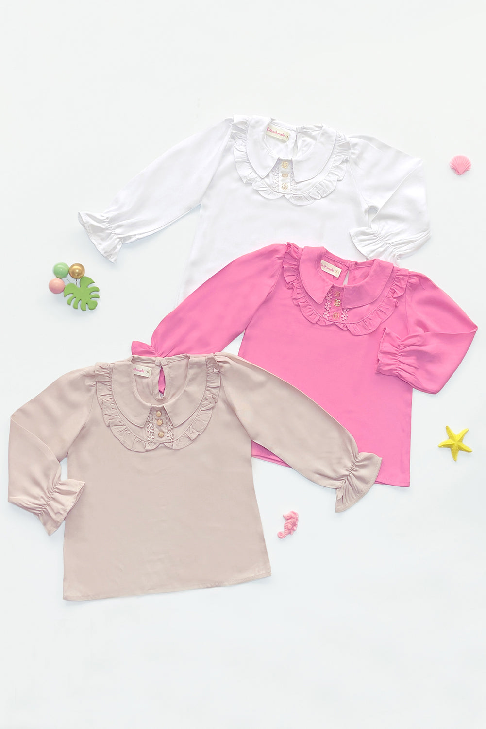 Blusa para Niña con Cuello BB, Volantes y Pechera - BLNA0314