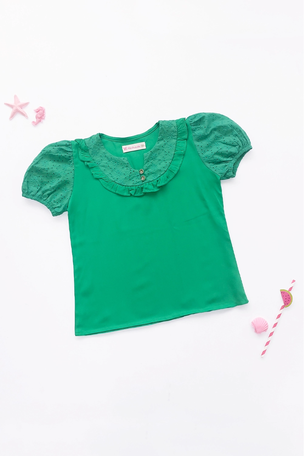 Blusa para Niña con Brodery en Canesú y Mangas - BLNA0316