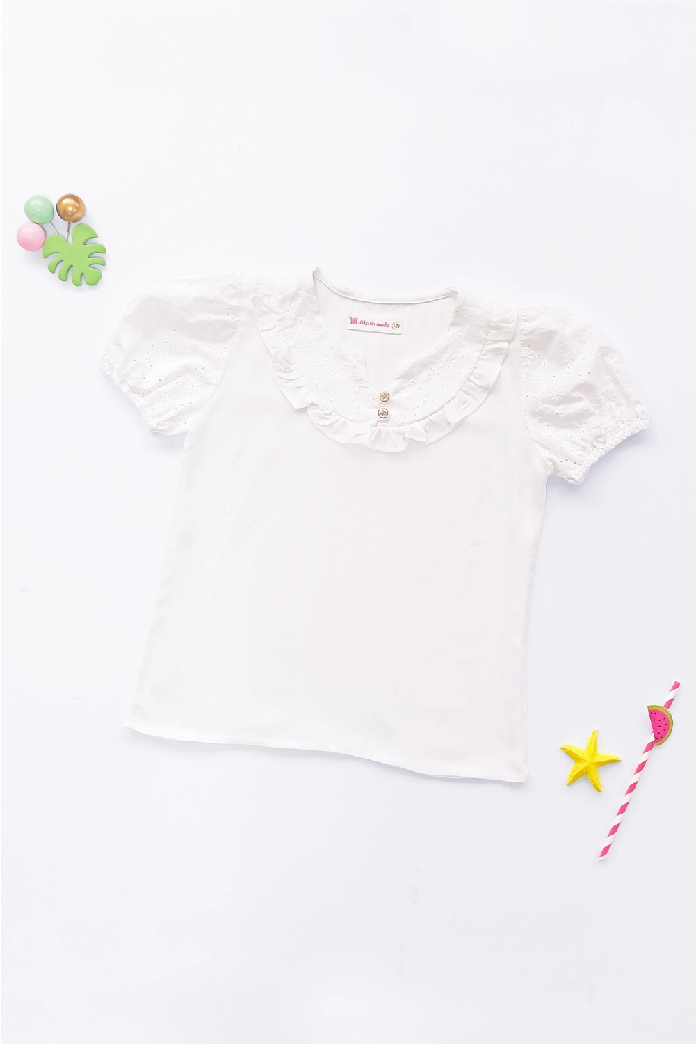 Blusa para Niña con Brodery en Canesú y Mangas - BLNA0316