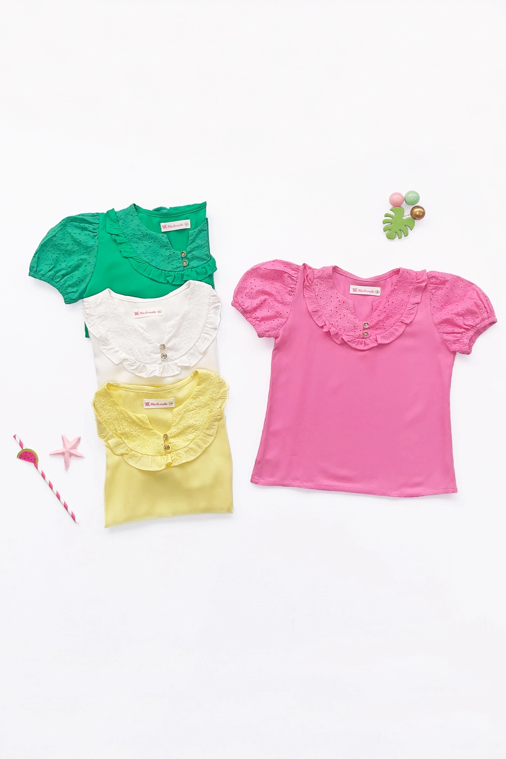 Blusa para Niña con Brodery en Canesú y Mangas - BLNA0316