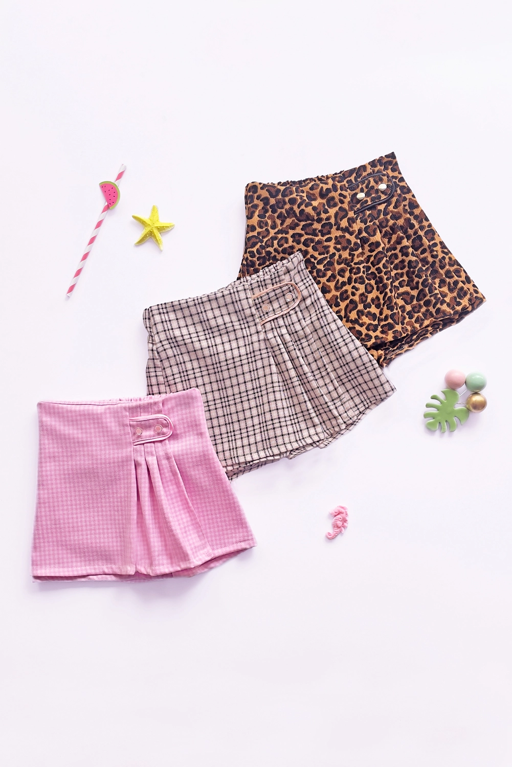 Falda Short con Tableros y Botones para Niña - FLNA0261