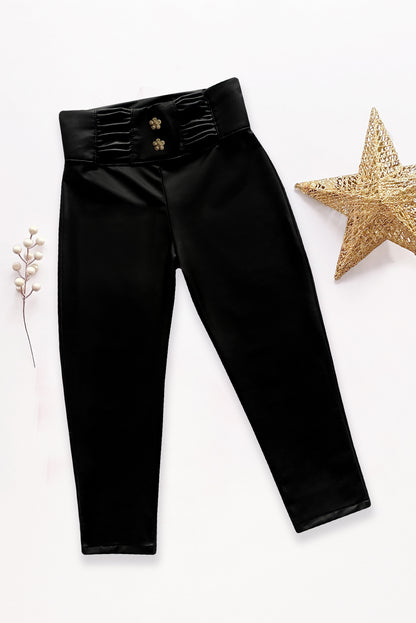 Pantalon en cuerina con detalles en pretina - PTNA0102